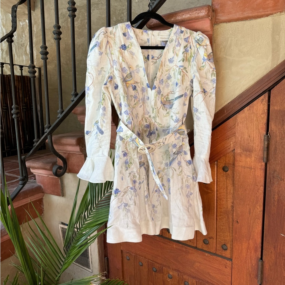 Zimmermann White Cream Ruched Puff Sleeve Dress